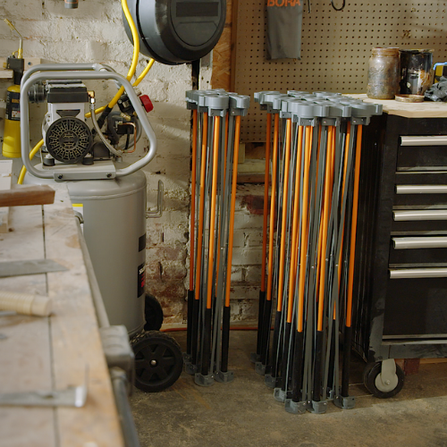 BORA Centipede table top folded up in a workshop